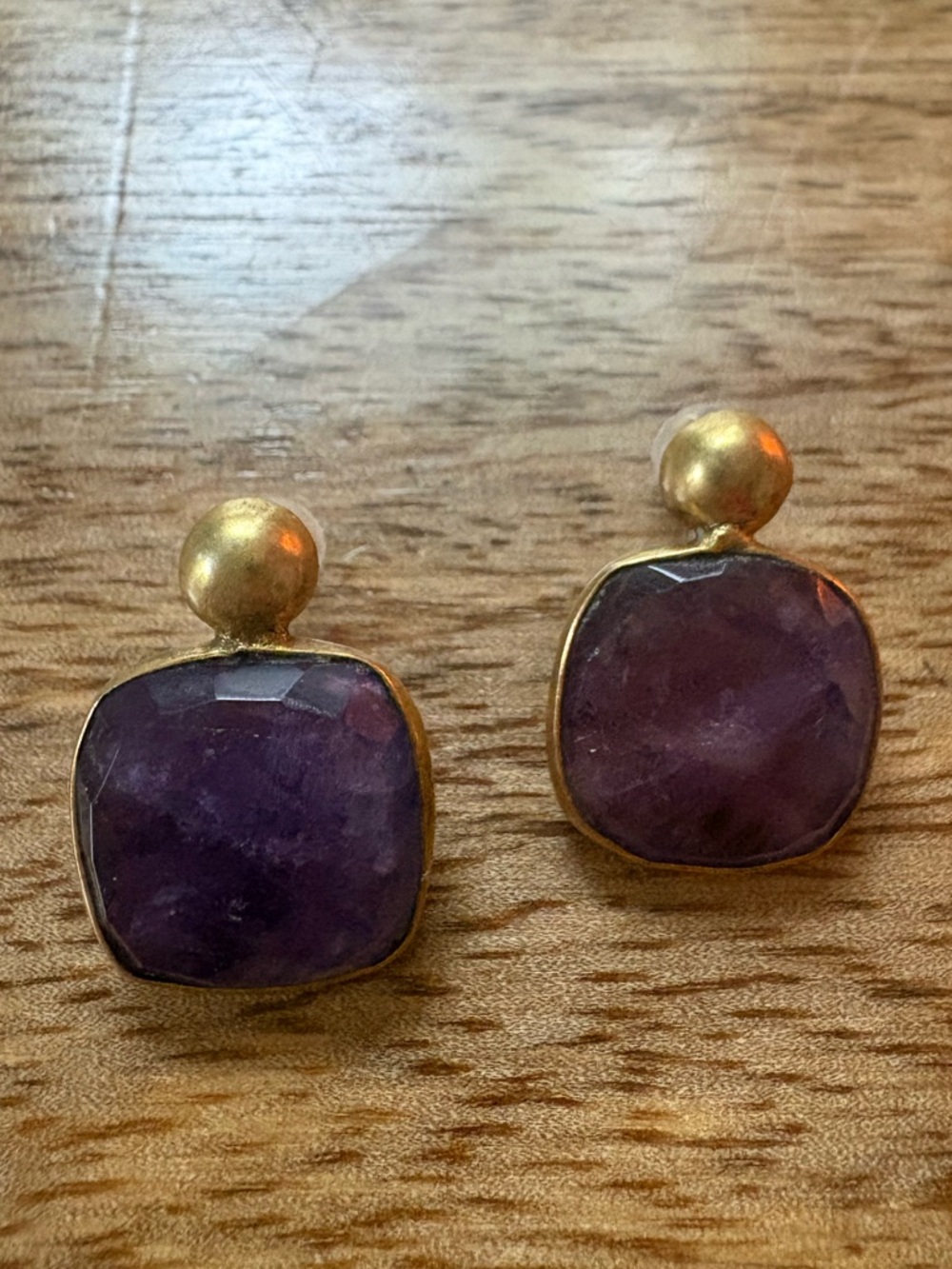Unique Gold Tone + Purple Sea Glass Earrings 🌊 💜